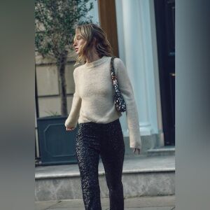 Zara fuzzy knit mohair-blend crewneck sweater, Size L